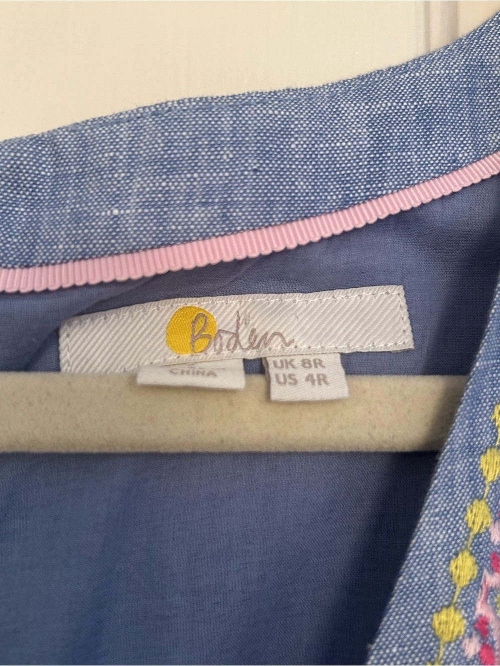 Boden Jemima Dress Size 4 Blue Embroidered Linen Paisley Summer Sleeveless - Picture 3 of 7